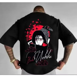 Bandai | 2026 Mens Women Uchiha Itachi Cotton Printed T-shirts Soft Breathable and Features A Drop Shoulder Short-sleeved Tops