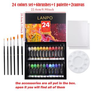 12/24 Acrylic Paint With Brush And Palette 12 ML Waterproof Acrylic Paint Tube for Wood/Canvas/Fabric Artist Drawing Set