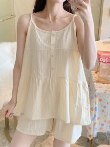 Pure Cotton Pajamas Womens Summer Thin Plus Size Loose Suspenders Two-Piece Suit Sleeveless Vest Pregnant Women Can Be Outerwear Homewear