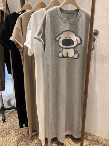 Váy T-shirt Tay Ngắn Dáng Rộng Mùa Hè 2025 Cho Nữ Váy Midi Cotton Dày Thoải Mái Phong Cách Thường Ngày Dài qua Đầu Gối