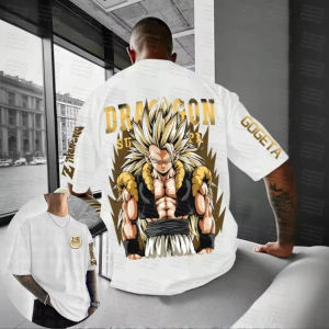 Dragon Ball Mens T-shirt Gogeta Japan Anime Summer Boy Spring and Autumn Childrens Short Sleeves Parent-Child Wear