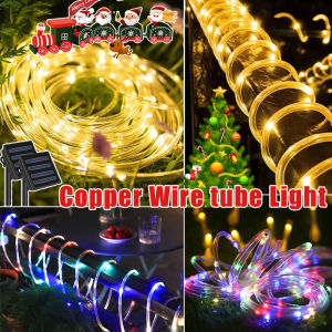 Christmas Lights Solar Power Copper Wire Lights Tube Strip Outdoor Waterproof String Lights LED 8 mode Solar Garden Lights Meteor Shower Rain Light Halloween Fairy Lights Landscape Lights Wedding Party Festival Christmas Tree Decoration Lawn Garden Lights