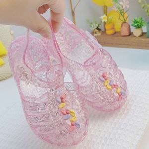 Princess Roman Style Water Shoes Crystal Jelly Beach Shoes Baby Girls Footwear Cute Spring Summer PVC Upgraded Version