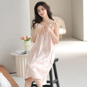 miiow | Cat Lady 100% Cotton Summer Thin Dress Womens Sleepwear Loose Home Clothes Outdoor Wearable Sweet Style Mid-Length Dress