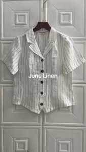 Áo cổ vest tay ngắn Linen tưng washed. JUNE LINEN #A44