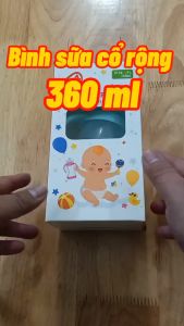 Bình sữa cổ rộng 360ml không BPA công nghệ Nhật Bản núm vú siêu mềm chống sặc chống đầy hơi bé bú được ở mọi tư thế có quai cầm