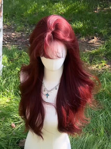 Mermaid Love Full Head Cover Long Curling Fairy Rose Red Cosplay Whole Top Natural Anti-Aging Lolita Womens Wig Princess Soft Girl