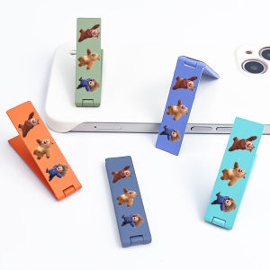 Invisible Sticky Metal Phone Stand Bear Outdoors Bear Big Bear Two Bald Strong Cute Cartoon Foldable New Mobile Phone Model Back Paste Universal Desktop