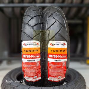Ban ZENEOS ZN33 PAKET Turino 90/90-14 dan 110/80-14 Ring 14 Tubeless Ban Touring Harian Adventure Scooter Metik untuk Motor Suzuki Nex Address Skydrive Xride Mio Fino Gear Soul GT Beat Vario Scoopy Genio Yadea dll