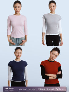 เสื้อยืดคอกลมแขนยาวทรงสลิมฟิตสำหรับผู้หญิง ผ้าฝ้ายผสมโพลีเอสเตอร์ ทรงเข้ารูป เสื้อผ้าทำงานฤดูใบไม้ผลิ ทรงเข้ารูป