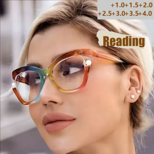 2025 New Anti-blue Light Womens Reading Glasses Elegant Frame Personalized Colorful Pearl Decorated Glasses 8550