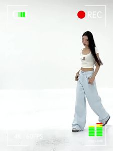 MZVZ | Quần Jeans Ống Rộng Thẳng Màu Xanh Trời