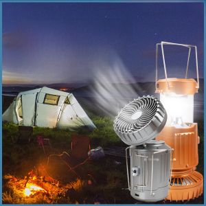 Solar Outdoor Tent Fan Camping Lantern Strong Light Telescopic Emergency Campsite Lamp Barn Lantern Household Portable Lighting Lamp