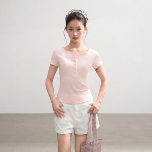 BAIDAIFEI | Henley Neck Tight Fitting Short T-Shirt