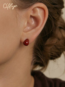 Red Waterdrop Earrings Vintage New Year Womens High-End S925 Pure Silver Studs Lucky Year Fashion Jewelry Accessories