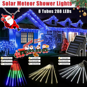 Christmas Lights Solar Power Meteor Shower Rain Light Outdoor Waterproof 8 Tubes 50cm Solar String Lights Solar Garden Lights Halloween Fairy Lights Landscape Lights Wedding Party Festival Christmas Tree Decoration Lawn Garden Walkway Ambience Light