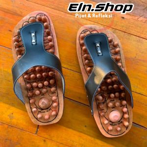 Sandal Refleksi Kayu Capit Hitam / Sandal Rematik / Sandal Pria&Wanita