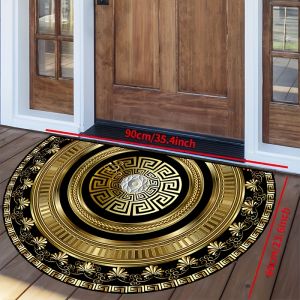 VIKAMA European Vintage Back Pattern Half Round Carpet Entrance Gate Water Absorbent Non Slip Floor Mat Home Decoration