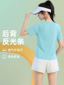 Summer High Elastic Badminton Uniform Womens Loose Fitness Top Short Sleeve Breathable Quick Dry Yoga T-Shirt Sporty Style