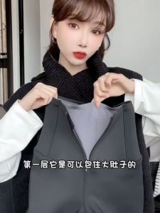 กางเกงขายาวทรงสลิมฟิตทรงสลิมฟิตเอวสูงบุขนแกะพร้อมซิปและกระดุมสำหรับผู้หญิงจาก Kaka Flagship Store ชุดคลุมท้องเพื่อเสริมหน้าท้องและกระชับสัดส่วน