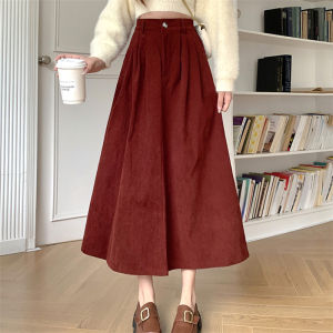 Seoulish Vintage 2024 New Autumn Midi Length Womens Skirts Elegant High Waist Office Lady Solid Color Womens A-line Skirts