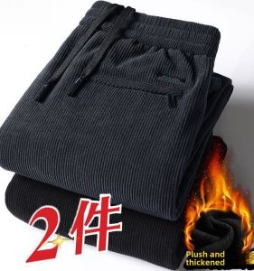 Men Casual Pants Autumn and Winter Loose plus Size Corduroy Pants Young and Middle-Aged Straight-Leg Trousers Padded Fleece Trousers