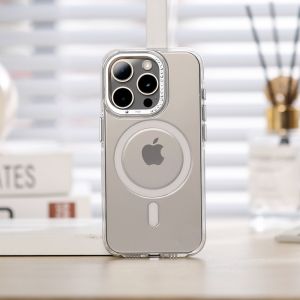 Metal Diamond Frame Lens Wireless Charging Magnetic Absorption Phone Case for iPhone 16 pro Max Apple 15 Simple Women Transparent 14P Protection High Transparent Yellow