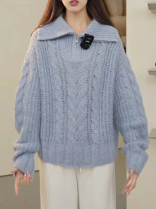 QINGNAER | Laid-back Style Simple and Unique Cable Knit Sweater