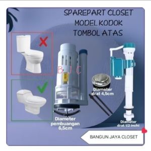Sparepart Closet duduk model kodok/ tombol atas dual flush