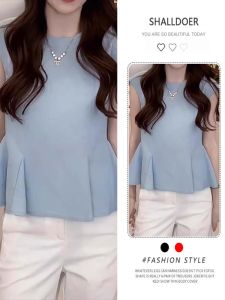 Shalldoer | French Waist-Cinching Bubble-Sleeve Sun Protection Shirt Womens Round Neck Summer Fashionable Age-Defying Versatile Top