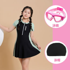 Girls Swimwear One-Piece Skirt Style Quick Dry plus Size Childrens Conservative Swimsuit for Swimming Teenage Girls Fitness