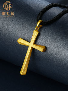 999 Pure Gold Cross Necklace Mens Woven Rope Pendant Personalized Gift for Husband Birthday Jewelry Accessories