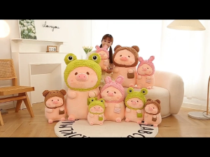Gấu Bông Heo LuLu Cosplay Đội Nón Heo Lu Lu Siêu Cute Đội Nón Gấu Nâu Thỏ Hồng Ếch Xanh
