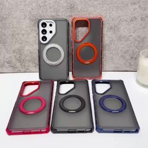 Shockproof Matte Rotating Bracket Phone Case For Samsung Galaxy S26 Ultra S25 S24 Ultra Plus For Magsafe Transparent Back Cover
