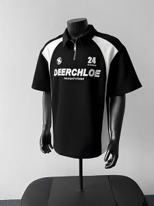 Vintage Half Zipper Polo Shirt Mens Summer Youth Sports Short Sleeve Turn-down Collar T-shirt Breathable Cotton Casual Wear