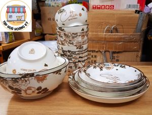 Bộ tô chén dĩa gốm sứ hoa văn Cotton (Gồm 3 Tô bầu 4 Dĩa  10 Chén cơm) Gốm Sứ Cao Cấp Cho Gia Đình Bộ Ăn Uống 17 Món Cho Tiệc - Lazada