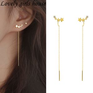 【♡Lovely girls house♡】Korean Style Cute Stars Ear Studs Gold Silver Long Tassel Chain Drop Earrings for Women Trendy Party Jewelry