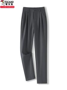Gray Suit Harlan Pants Womens High Waist Casual Versatile Draped Smoke Tube Pants Spring Autumn New Style TUCANO Woodpecker