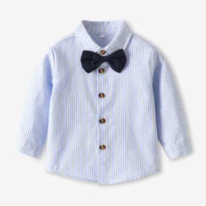 Light Pink Long Sleeve Striped Shirt for Boys Single Piece Spring Autumn Wearable Comfortable Cotton Nylon Blend Shirt