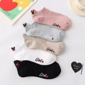 Disney | 5 Pairs of Novel Cartoon Cotton Printed Womens Crew Socks for Summer Lightweight Soft and Casual Shallow Mouth Boat Socks