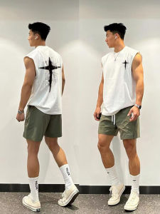 Áo Vest in Hình Thánh Giá Phong Cách Đường Phố Mùa Hè Bằng Cotton Nguyên Chất Thường Ngày Không Tay Cổ Nhỏ Cho Nam