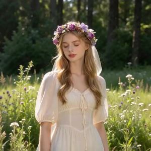 Purple-toned soft-style synthetic rose garland headpiece vintage purple flower hairband extremely ethereal photo-taking bridal