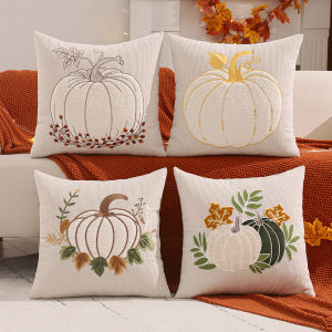 1 PC Halloween Decoration Throw Pillow Cover Pumpkin Embroidery Corduroy Autumn Thanksgiving Harvest Home Decoration Living Room