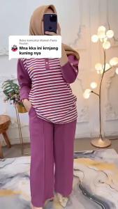 Oneset Setelan Wanita Terbaru Kombinasi Motif Salur Setcel Olila Set Wanita Kekinian