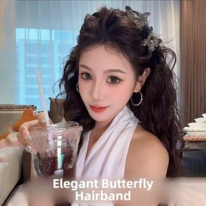 Elegant Glitter Butterfly Tooth Comb Hairband Womens High Hairline New 2025 Fashion Hair Accessories Sweet Style