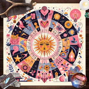 VIKAMA Mysterious Astrological Tablecloth Sun Face Constellation Rune Round Table Divination Table Decorative Tablecloth