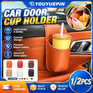 YOUYUEPIN Car Door Cup Holder Nappa Leather Adhesive Storage Pocket Universal Auto Door Mount Drink Bottle Phone Organizer Bag Sundries Pouch