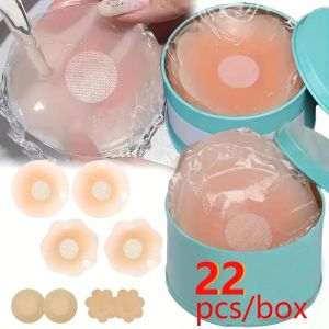 11 Pairs/22 Pieces of Reusable Silicone Nipple Covers - Strapless Invisible Self-Adhesive Breast Covers Light Pink with Dot Pattern Seamless Design