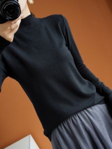 Womens Soft Thickened Half High Collar Loose Knitted Base Shirt Autumn Winter Warm Inner Wear Top Korean Style Long Sleeve