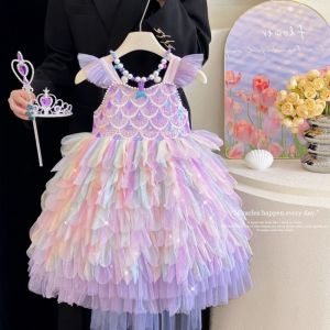 A Sweet and Lovely Girls Mermaid Dress in Light Purple 2025 New Colorful Sparkling Sequin Party Outfit